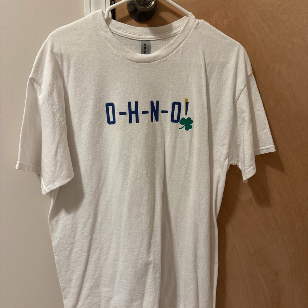 Gildan White Tee with Blue and Yellow Graphic